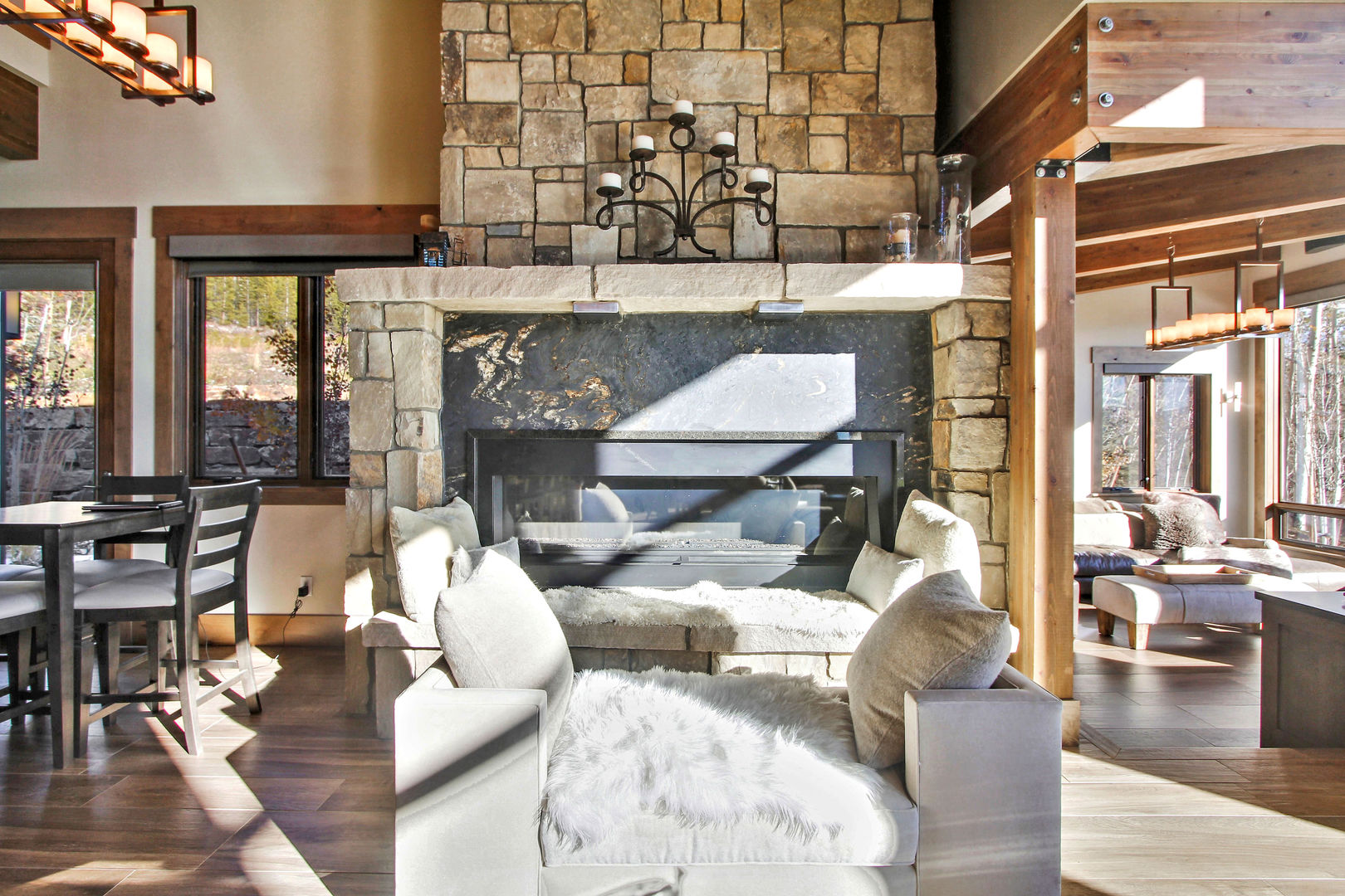 Fireplace with Cozy Furniture in Our Vacation Homes in Winter Park, Colorado.
