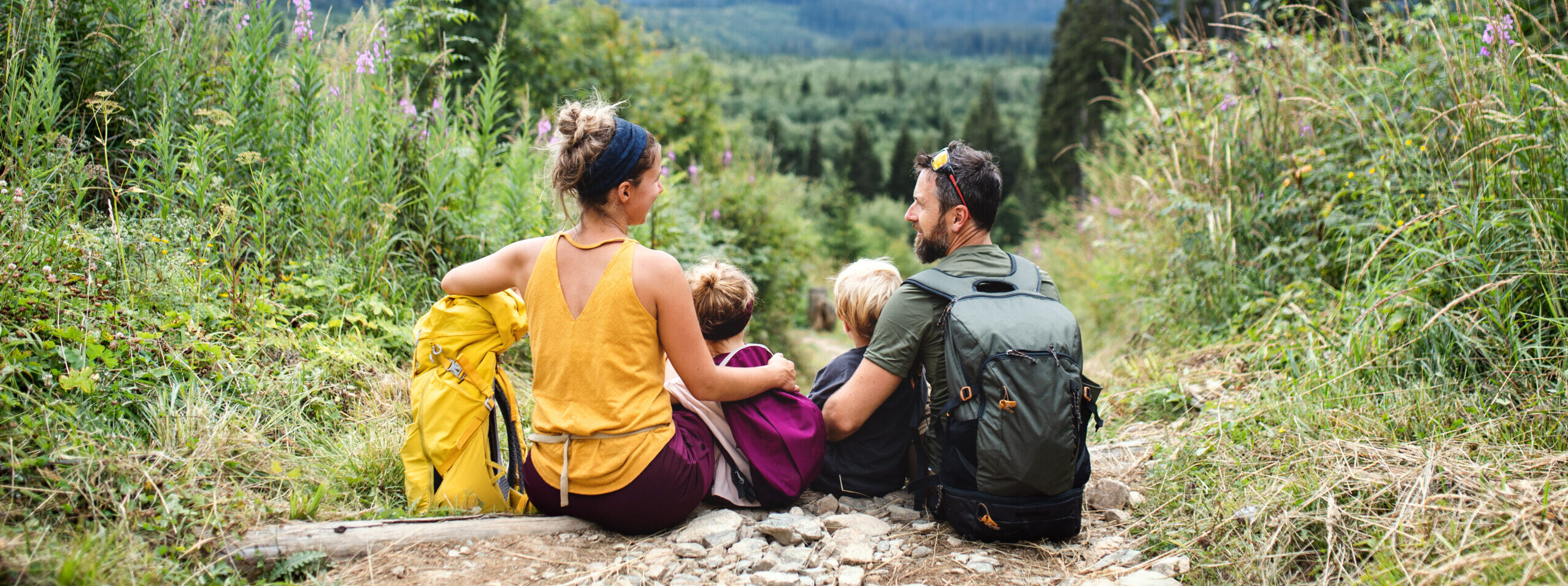 family on cliff